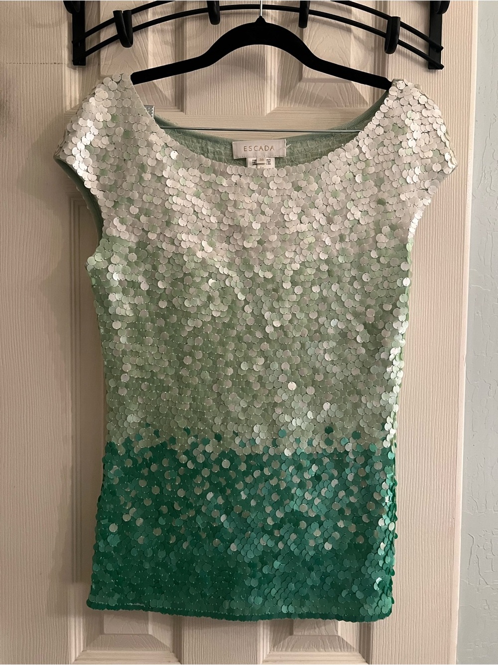VTG Escada green sequin lambswool top size 38 US 6